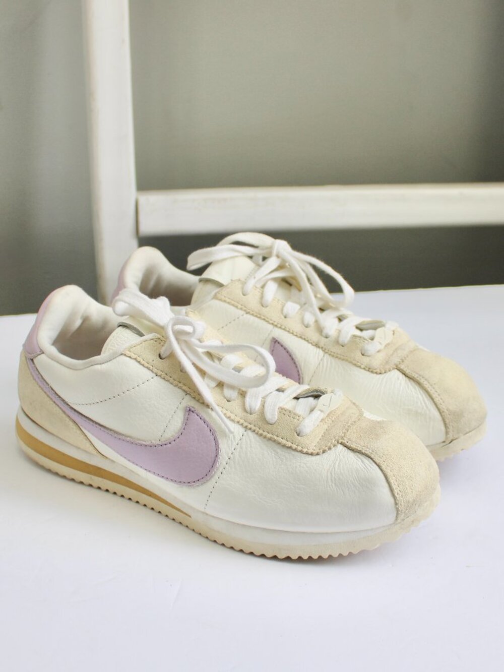 Nike Cortez Sail Iced Lilac White Yellow FJ4608-133 Women's Size 10 - Picture 1 of 6